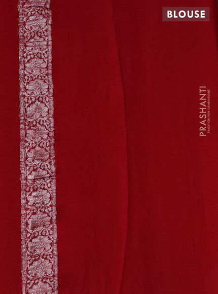 Banarasi chiffon silk saree pastel brown and red with silver zari woven buttas and silver zari woven border