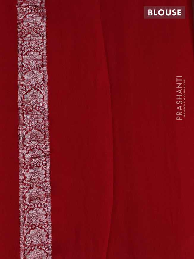 Banarasi chiffon silk saree pastel brown and red with silver zari woven buttas and silver zari woven border