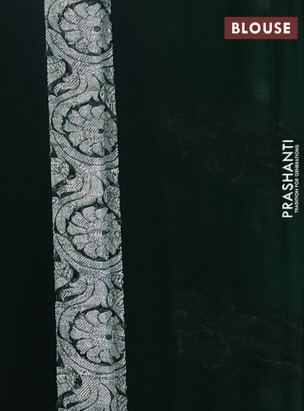 Banarasi chiffon silk saree light green and bottle green with silver zari woven buttas and floral silver zari woven border