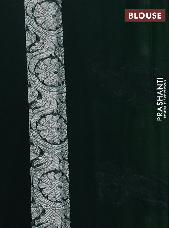 Banarasi chiffon silk saree light green and bottle green with silver zari woven buttas and floral silver zari woven border