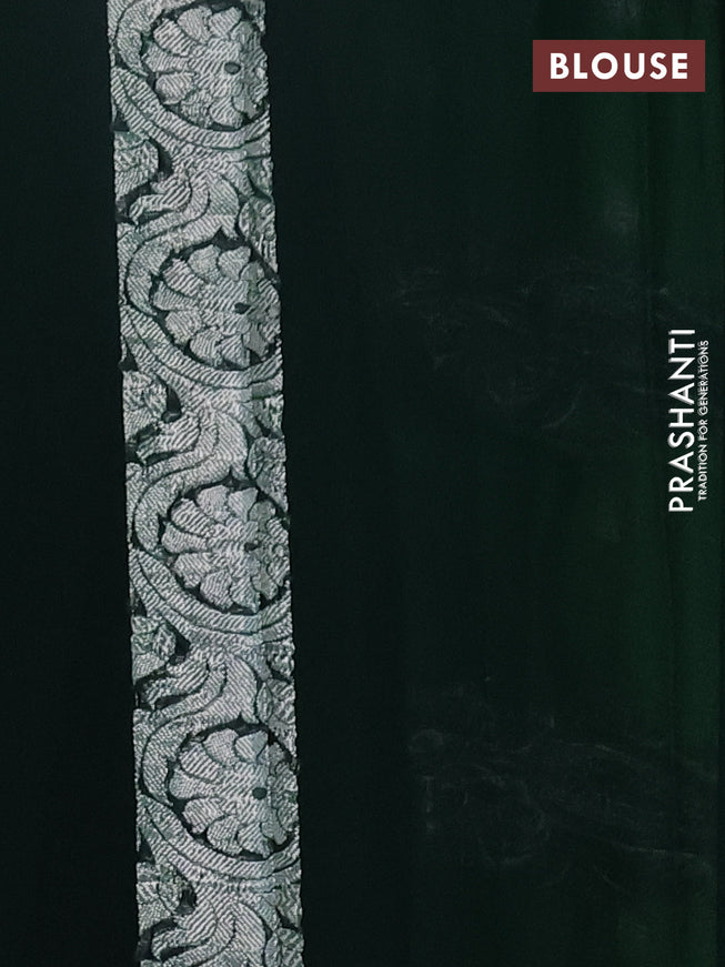 Banarasi chiffon silk saree light green and bottle green with silver zari woven buttas and floral silver zari woven border