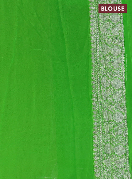Banarasi chiffon silk saree light green with silver zari woven buttas and floral silver zari woven border