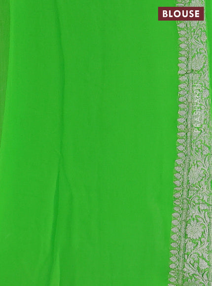 Banarasi chiffon silk saree light green with silver zari woven buttas and silver zari woven border