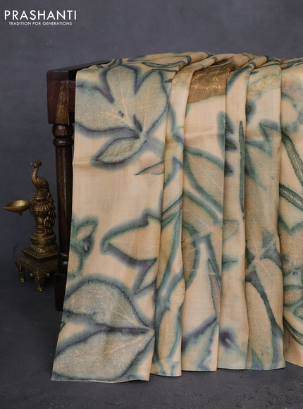 Pure tussar silk saree sandal with allover prints in borderless style