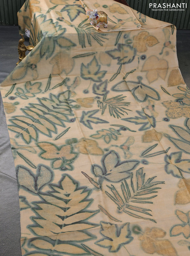 Pure tussar silk saree sandal with allover prints in borderless style