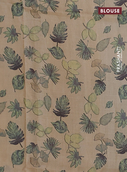 Pure tussar silk saree sandal with allover prints in borderless style