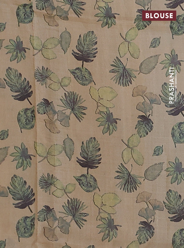 Pure tussar silk saree sandal with allover prints in borderless style