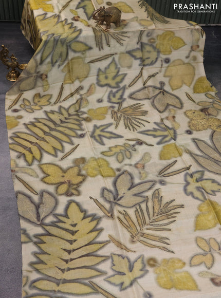 Pure tussar silk saree beige with allover prints in borderless style