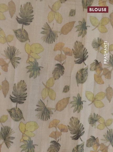 Pure tussar silk saree beige with allover prints in borderless style