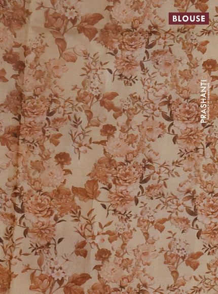 Pure tussar silk saree sandal with allover floral prints in borderless style