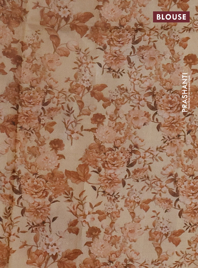 Pure tussar silk saree sandal with allover floral prints in borderless style