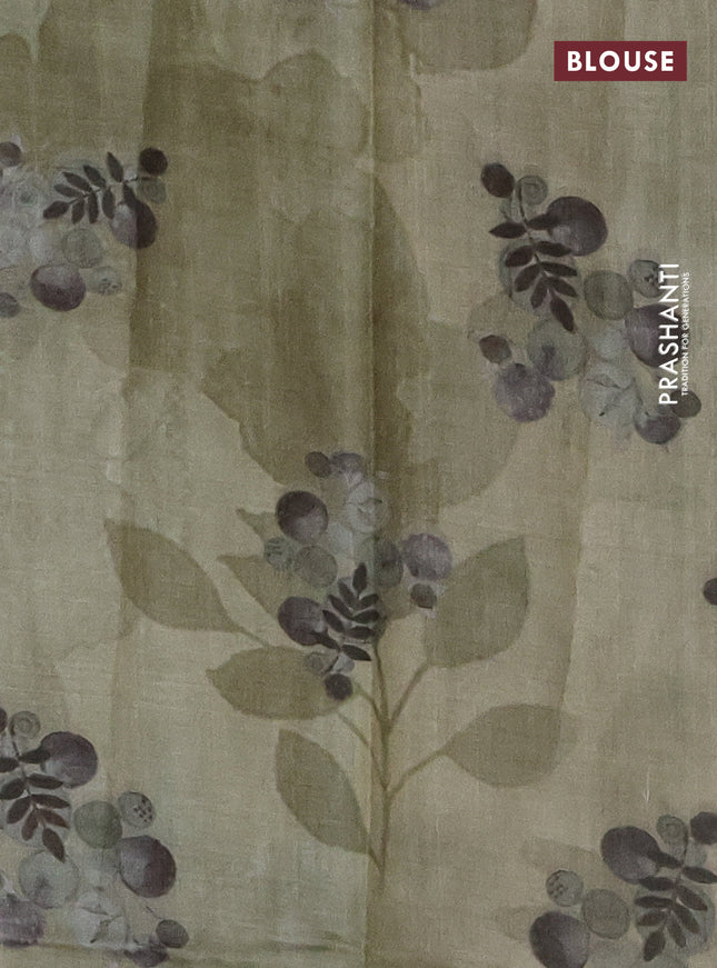 Pure tussar silk saree pastel green with allover prints in borderless style