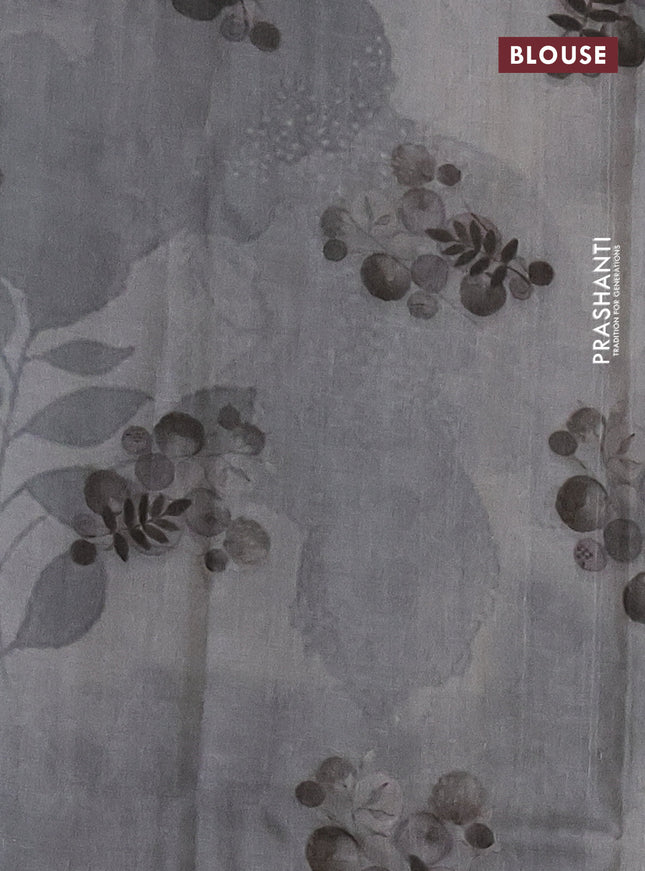 Pure tussar silk saree grey with allover prints in borderless style