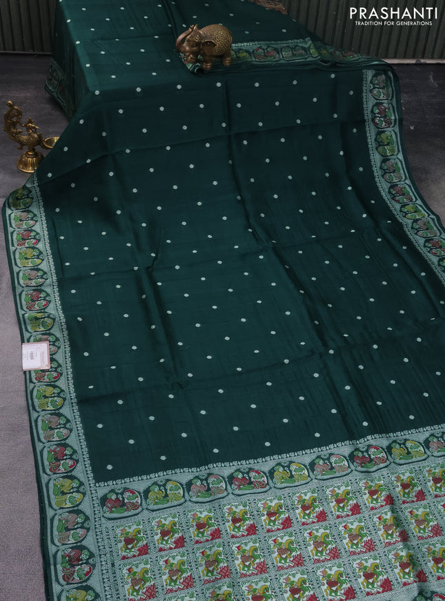 Banarasi semi raw silk saree green with zari buttas and mina border