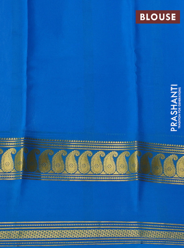 Pure mysore silk saree beige and cs blue with allover floral prints and rettapet zari woven border