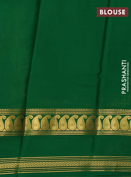 Pure mysore silk saree mustard yellow and green with allover digital prints and rettapet zari woven border