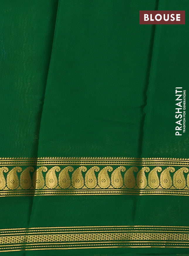 Pure mysore silk saree mustard yellow and green with allover digital prints and rettapet zari woven border