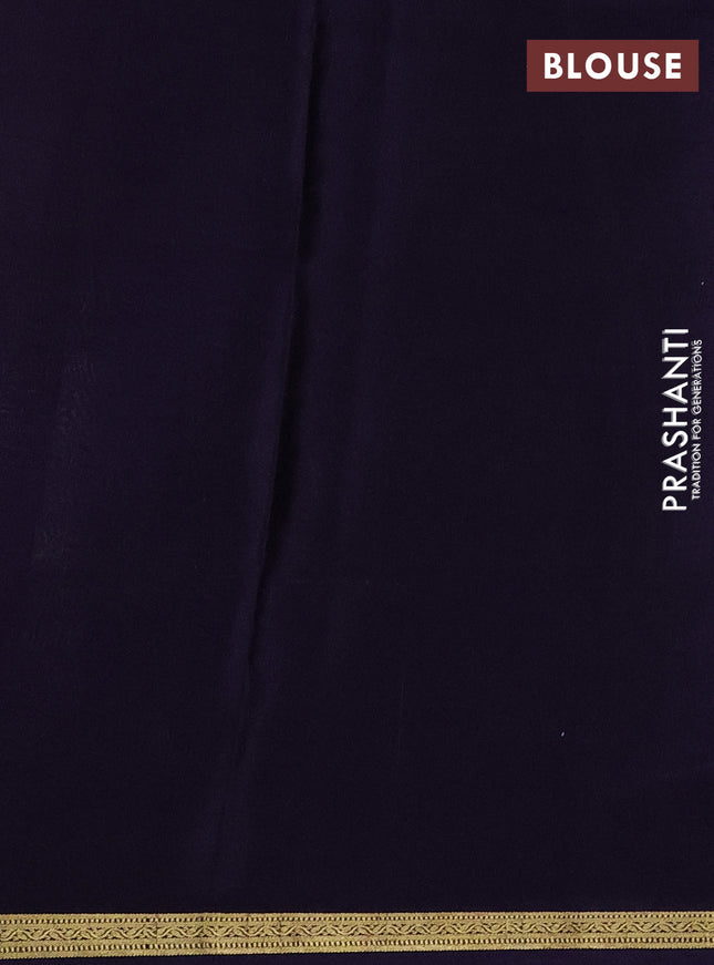 Pure mysore silk saree lavender and dark blue with digital prints & zari buttas and long zari woven border