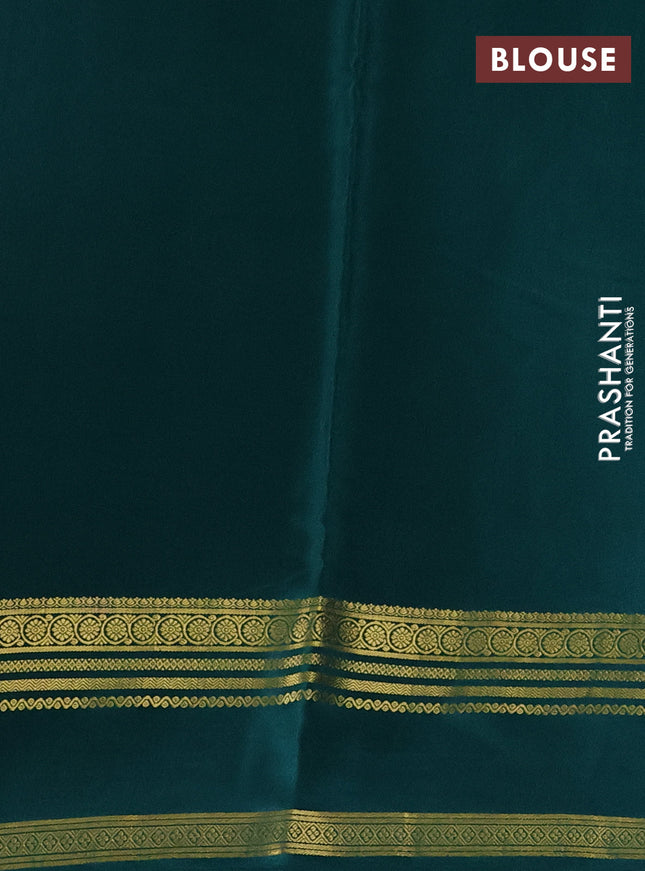 Pure mysore silk saree pastel green and green with floral digital prints and rettapet zari woven border
