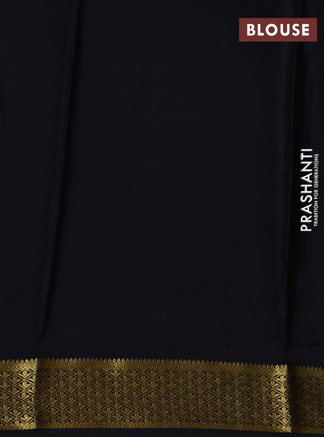 Pure mysore silk saree cream and black with floral digital prints and long zari woven border