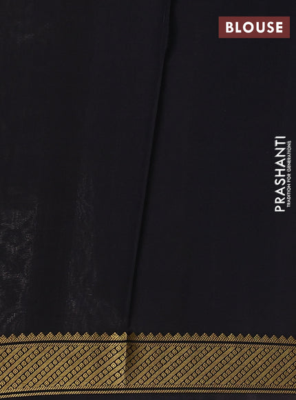 Pure mysore silk saree black and beige with zari stripes pattern and long kalamkari prints border