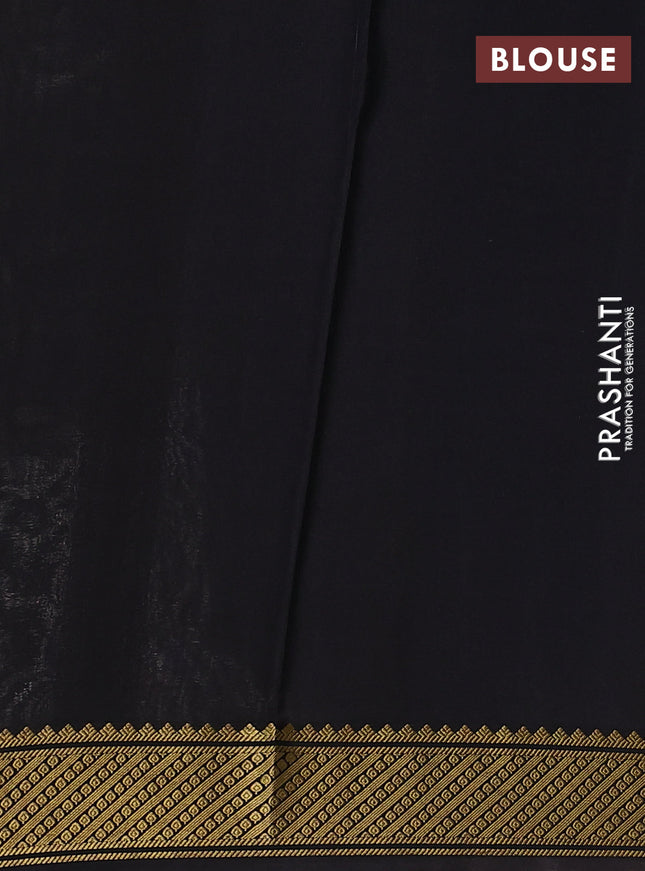 Pure mysore silk saree black and beige with zari stripes pattern and long kalamkari prints border