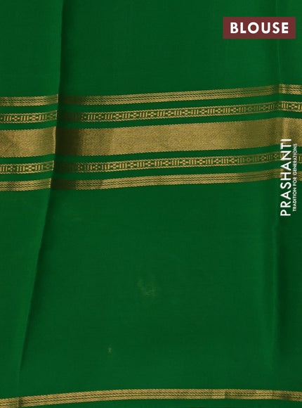Pure mysore silk saree sandal and green with allover kalamkari prints and long rettapet zari woven border
