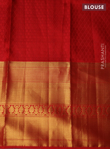 Pure kanchipuram silk lehenga blue and red with allover self emboss & paisley zari weaves and long rich zari woven border