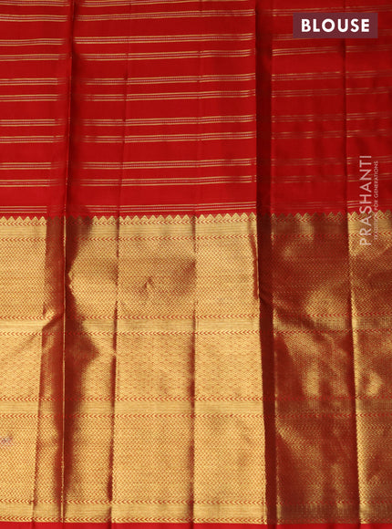 Pure kanchipuram silk lehenga dual shade of mustard yellow and red with allover zari checks & buttas and long zari woven border