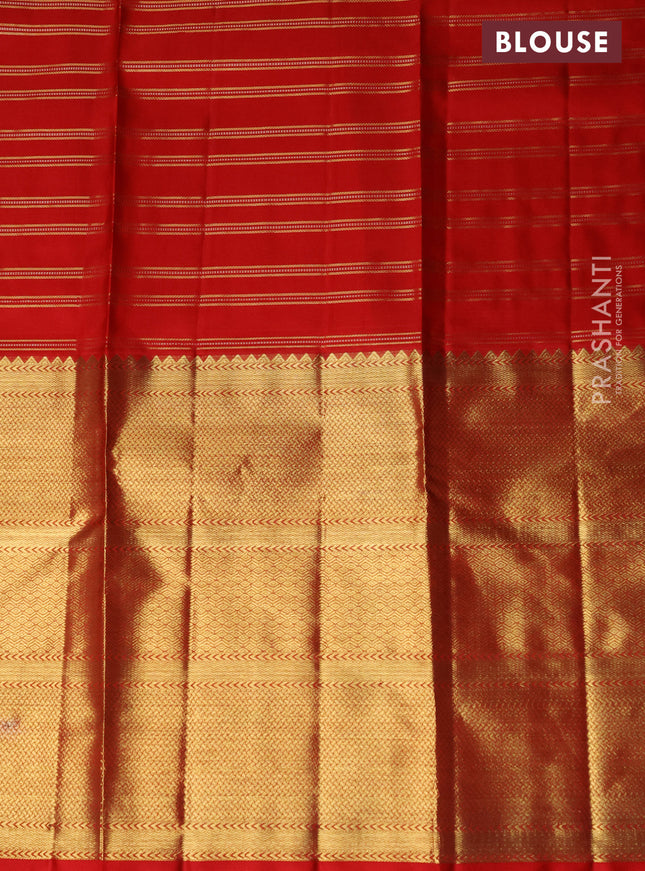 Pure kanchipuram silk lehenga dual shade of mustard yellow and red with allover zari checks & buttas and long zari woven border