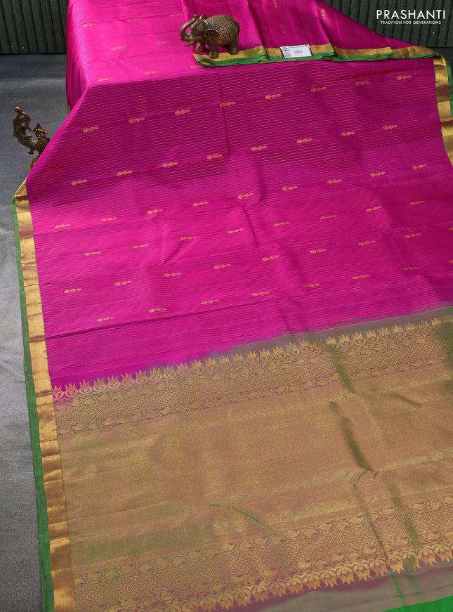 Pure kanchipuram silk saree pink and green with allover zari weaves & butttas and zari woven border