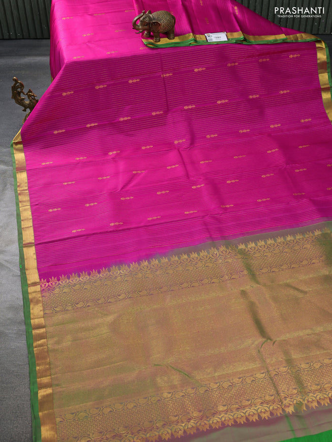 Pure kanchipuram silk saree pink and green with allover zari weaves & butttas and zari woven border