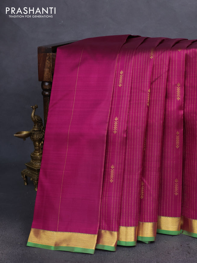 Pure kanchipuram silk saree magenta pink and green with allover zari weaves & butttas and zari woven border