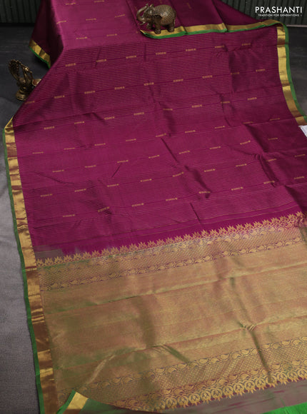 Pure kanchipuram silk saree magenta pink and green with allover zari weaves & butttas and zari woven border