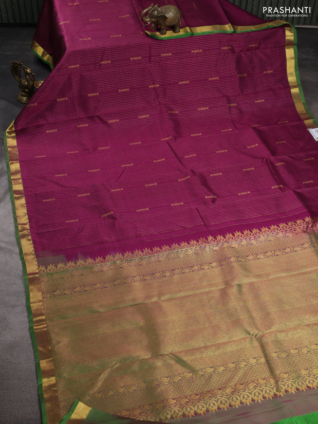 Pure kanchipuram silk saree magenta pink and green with allover zari weaves & butttas and zari woven border