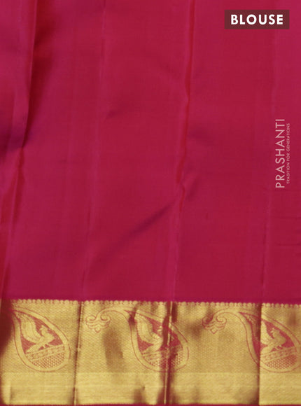 Pure kanchipuram silk saree dual shade of cs blue and pink with zari woven buttas and zari woven border