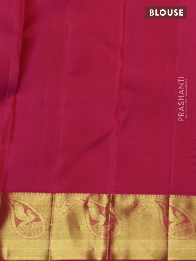 Pure kanchipuram silk saree dual shade of cs blue and pink with zari woven buttas and zari woven border