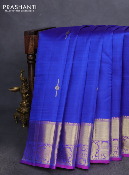 Pure kanchipuram silk saree royal blue and dual shade of pink with zari woven buttas and zari woven border