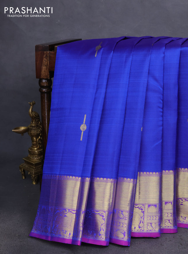 Pure kanchipuram silk saree royal blue and dual shade of pink with zari woven buttas and zari woven border