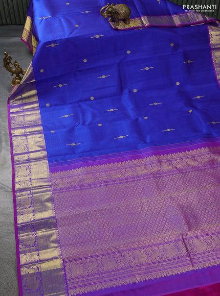 Pure kanchipuram silk saree royal blue and dual shade of pink with zari woven buttas and zari woven border