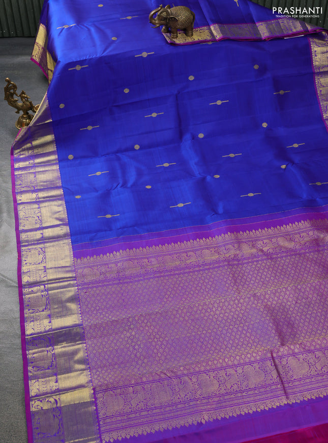 Pure kanchipuram silk saree royal blue and dual shade of pink with zari woven buttas and zari woven border