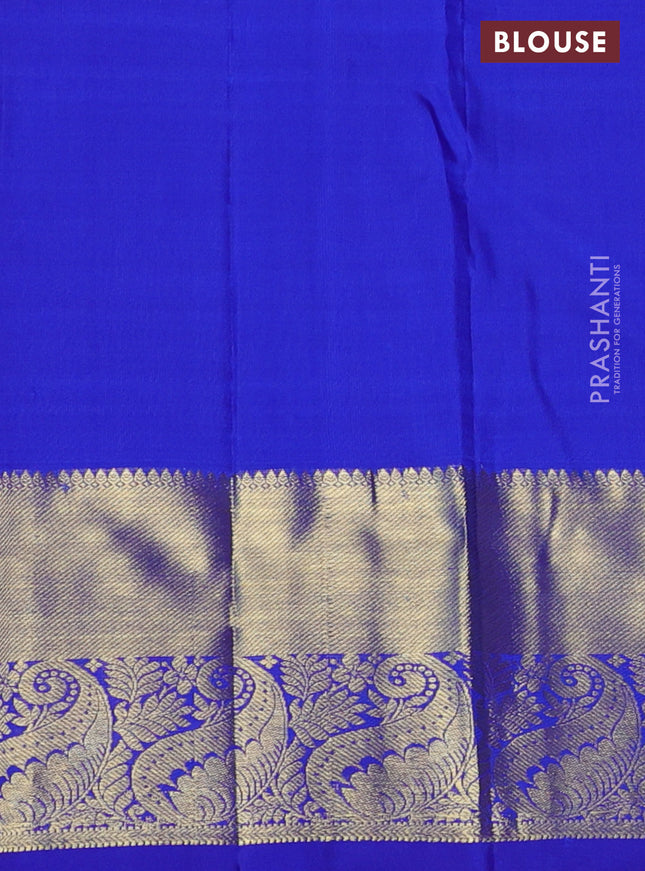 Pure kanchipuram silk saree dual shade of bluish green and royal blue with zari woven annam buttas and zari woven border