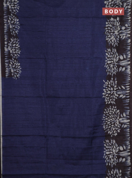 Semi tussar saree blue and deep jamun shade with plain body and tree butta printed border