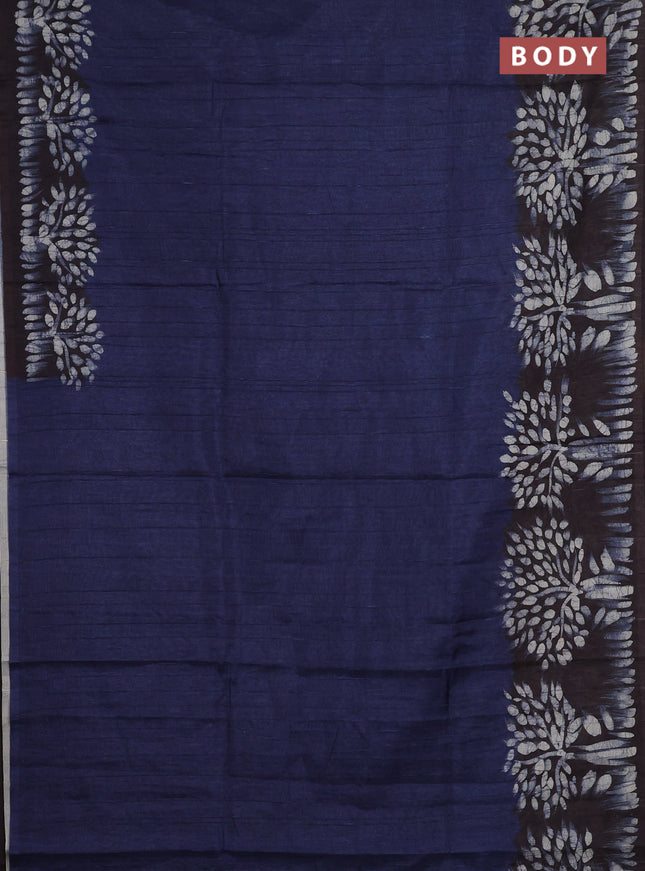 Semi tussar saree blue and deep jamun shade with plain body and tree butta printed border