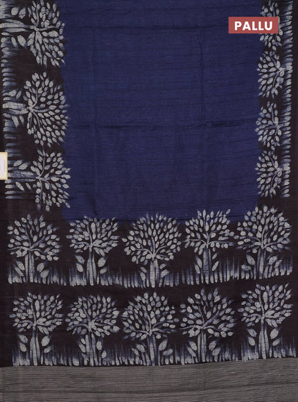 Semi tussar saree blue and deep jamun shade with plain body and tree butta printed border