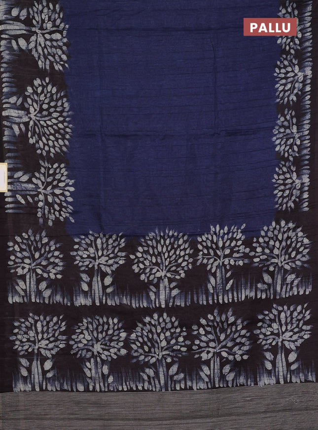 Semi tussar saree blue and deep jamun shade with plain body and tree butta printed border