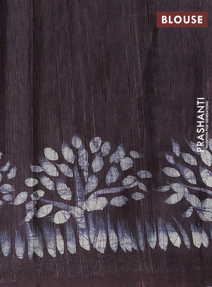 Semi tussar saree blue and deep jamun shade with plain body and tree butta printed border