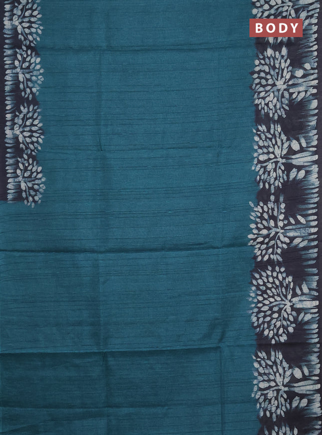 Semi tussar saree peacock green and black with plain body and tree butta printed border