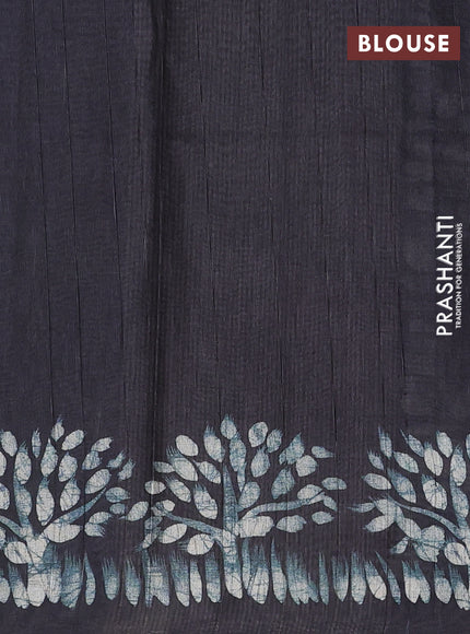 Semi tussar saree peacock green and black with plain body and tree butta printed border