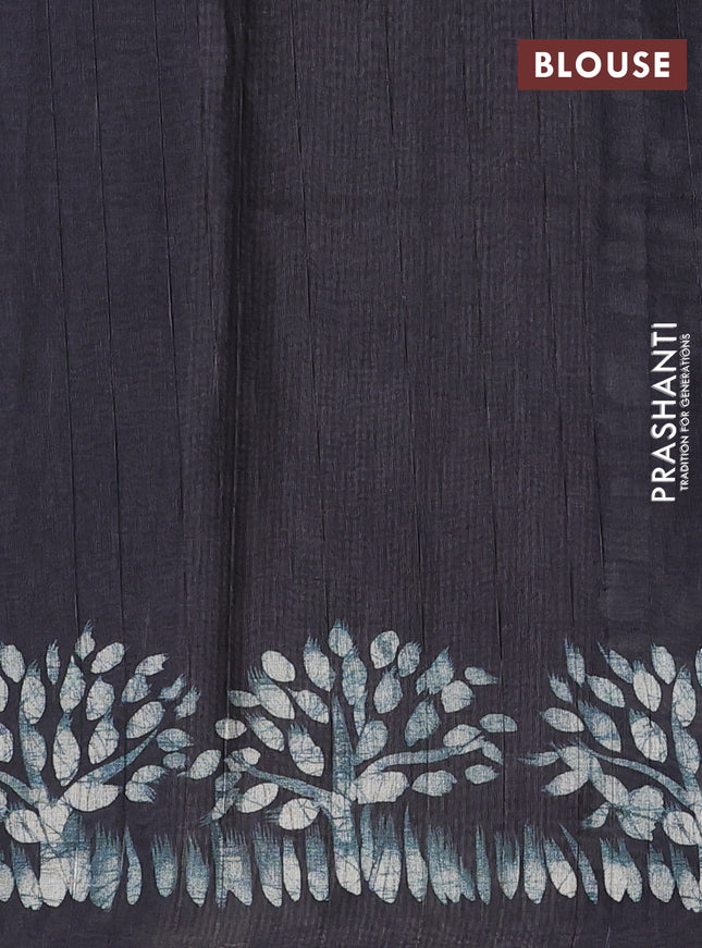 Semi tussar saree peacock green and black with plain body and tree butta printed border